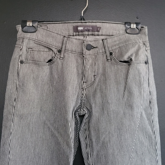 Levis 524 Engineer Railroad Black Striped Skinny Jeans 3 - Picture 2 of 8